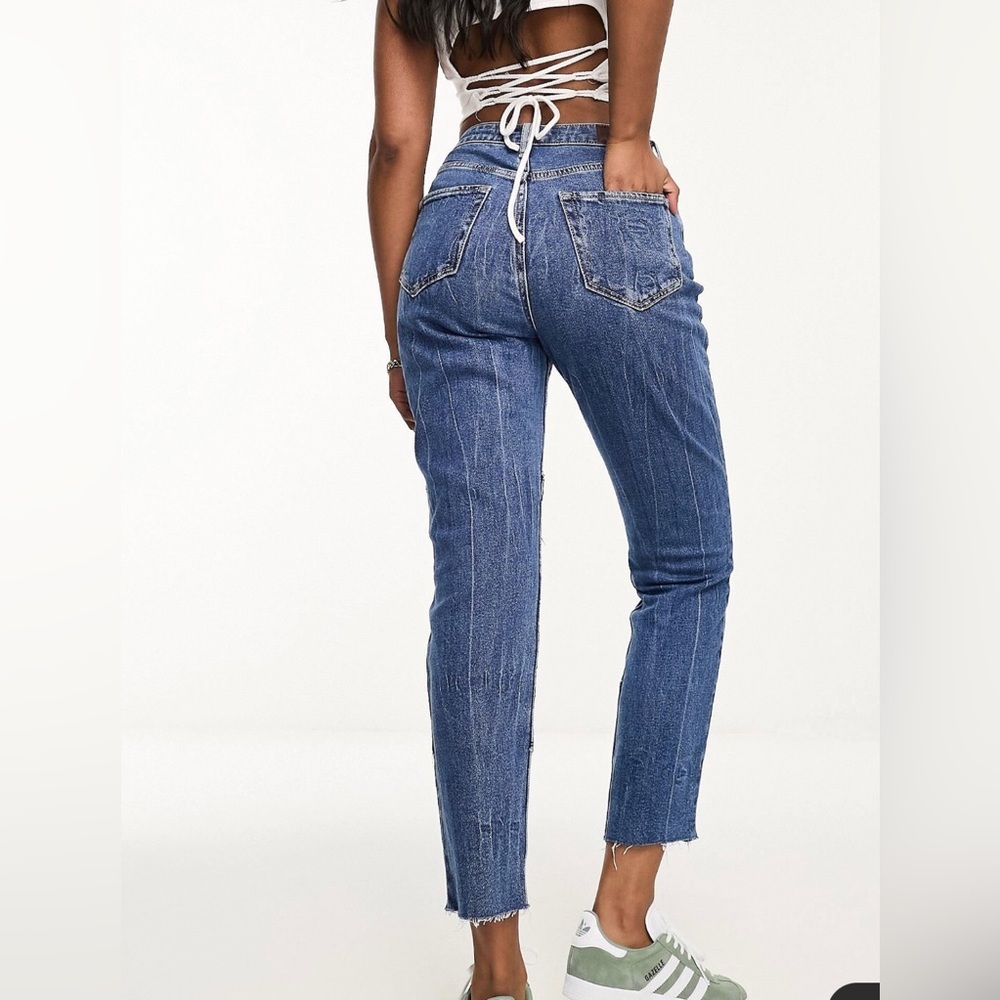Hollister mid blue curvy high rise patchwork mom jeans size 15R W32/L27 new